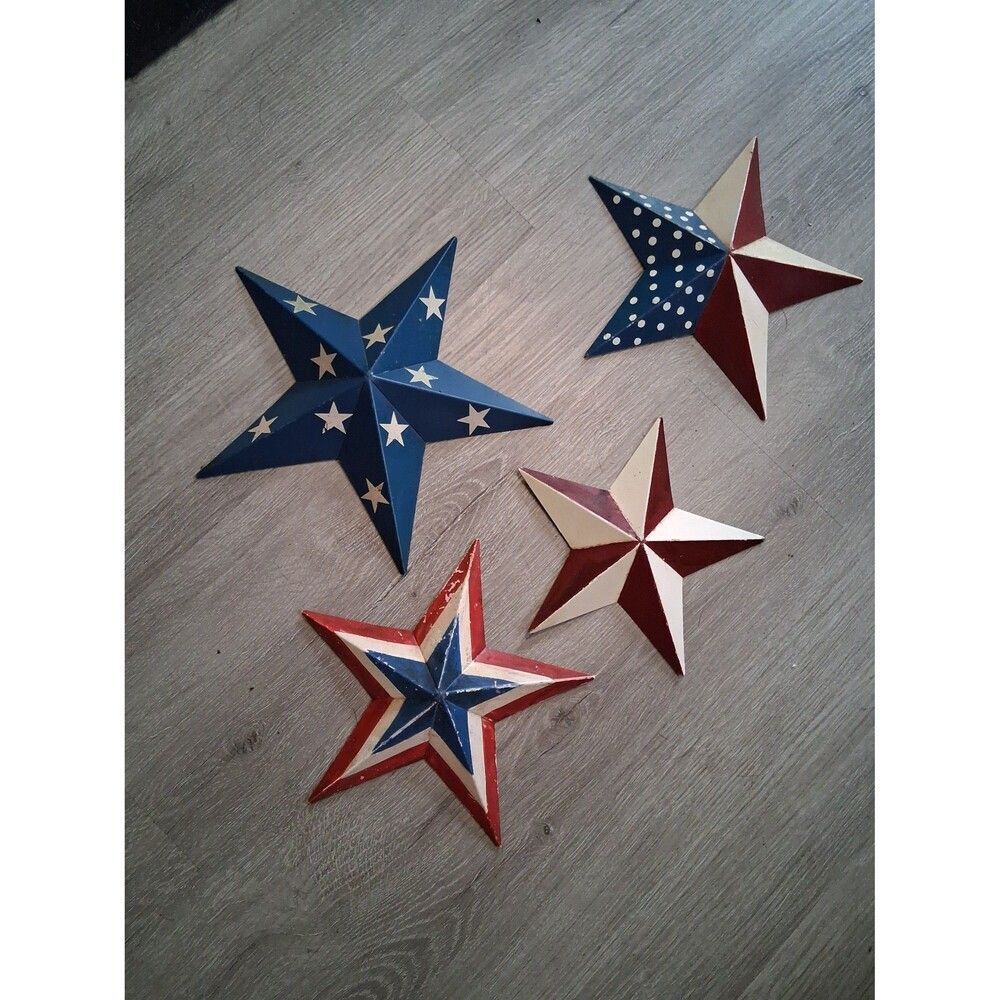 Set of 4 Metal Stars America Flag Americana Red White Blue - Picture 2 of 8